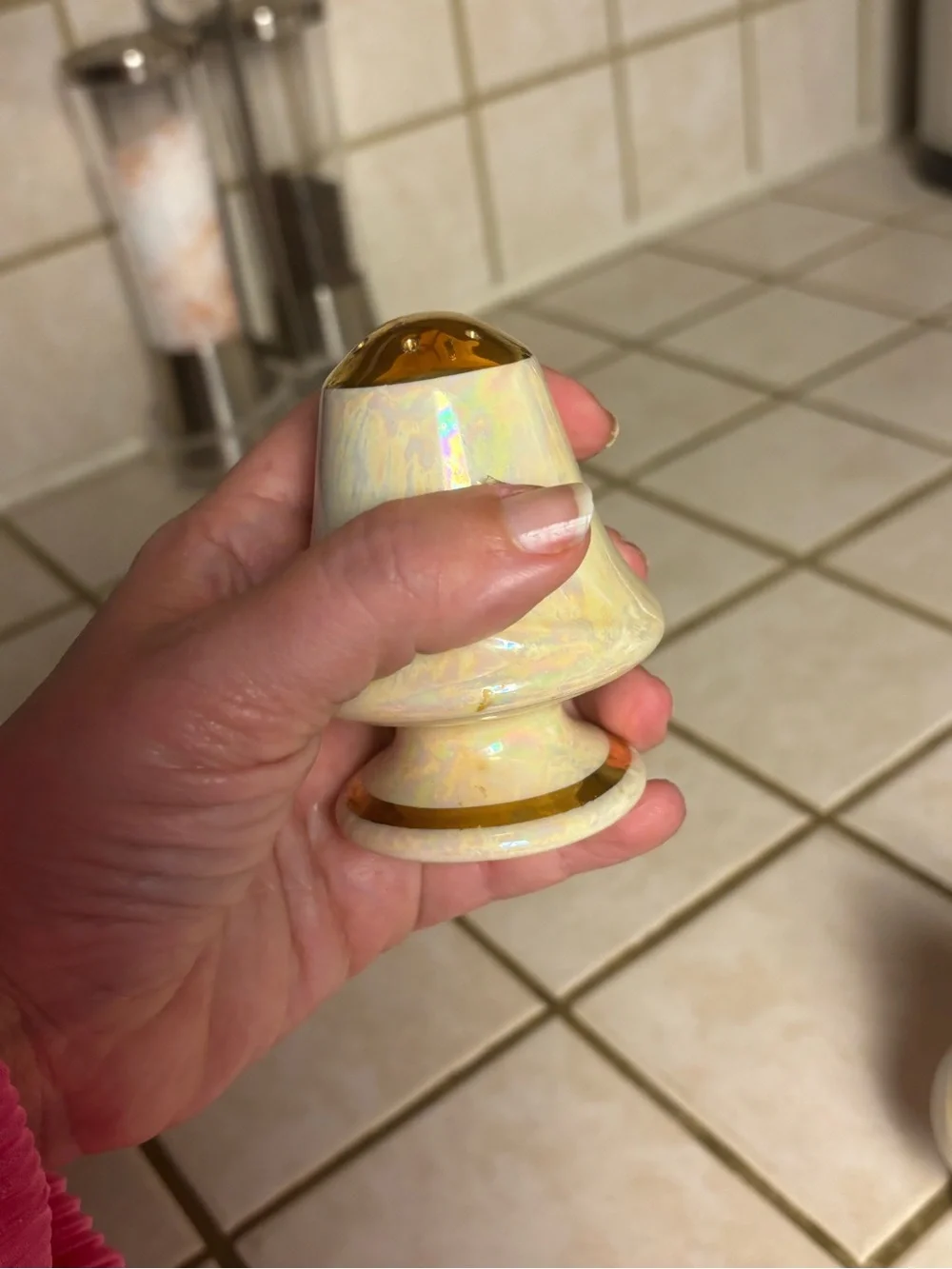 Vintage 1950s Lustreware Mushroom Salt & Pepper Shakers Gold Trim Ceramic Pair